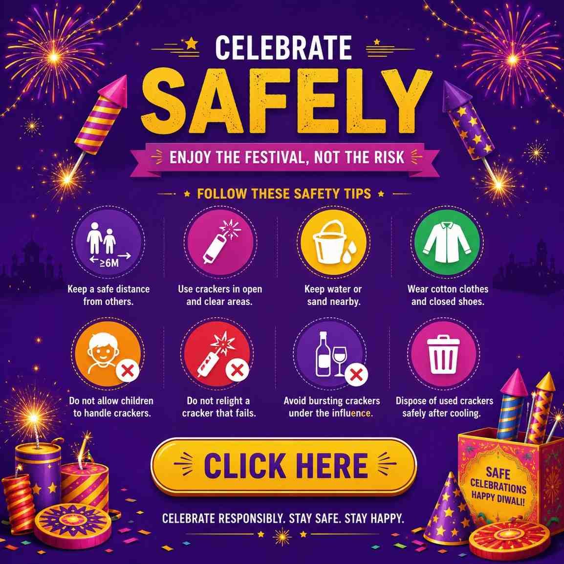 Family celebrating firecrackers safely